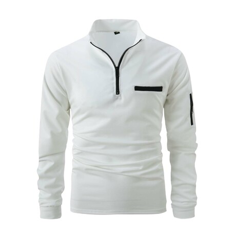 Quarter-Zip Long-Sleeve Pocket Detail Shirt // White (XS)