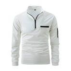 Quarter-Zip Long-Sleeve Pocket Detail Shirt // White (L)