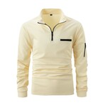 Quarter-Zip Long-Sleeve Pocket Detail Shirt // Beige (L)
