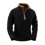 Stand-Collar Half-Zip Long-Sleeve Fleece Shirt // Black (L)
