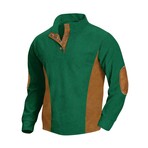 Mock Neck Long-Sleeve Elbow Patch Button-Down Fleece Shirt // Green (XL)