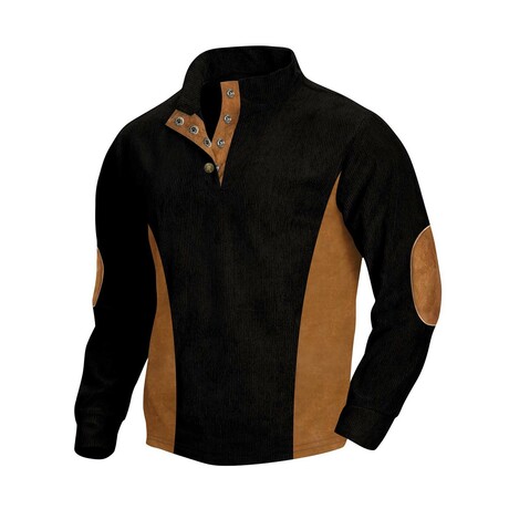 Mock Neck Long-Sleeve Elbow Patch Button-Down Fleece Shirt // Black (XS)