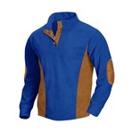 Mock Neck Long-Sleeve Elbow Patch Button-Down Fleece Shirt // Blue (L)