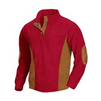 Mock Neck Long-Sleeve Elbow Patch Button-Down Fleece Shirt // Red (L)