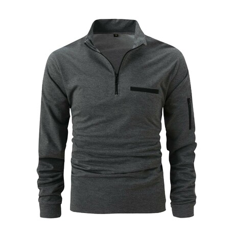 Quarter-Zip Long-Sleeve Pocket Detail Shirt // Gray (XS)