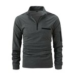 Quarter-Zip Long-Sleeve Pocket Detail Shirt // Gray (XL)