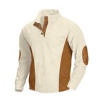 Mock Neck Long-Sleeve Elbow Patch Button-Down Fleece Shirt // Beige (2XL)