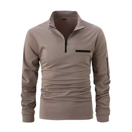 Quarter-Zip Long-Sleeve Pocket Detail Shirt // Camel (XS)