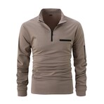 Quarter-Zip Long-Sleeve Pocket Detail Shirt // Camel (L)