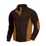 Mock Neck Long-Sleeve Elbow Patch Button-Down Fleece Shirt // Brown (M)