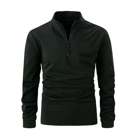 Quarter-Zip Long-Sleeve Pocket Detail Shirt // Black (XS)
