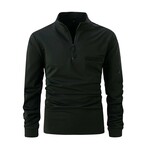 Quarter-Zip Long-Sleeve Pocket Detail Shirt // Black (L)