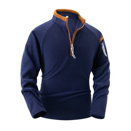 Stand-Collar Half-Zip Long-Sleeve Fleece Shirt // Navy (XS)
