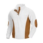 Mock Neck Long-Sleeve Elbow Patch Button-Down Fleece Shirt // White (M)