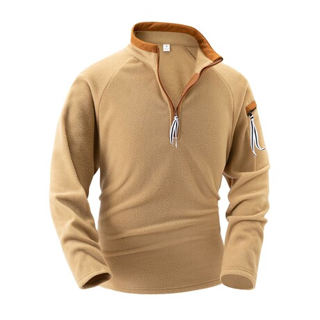 Stand-Collar Half-Zip Long-Sleeve Fleece Shirt // Khaki (XS)