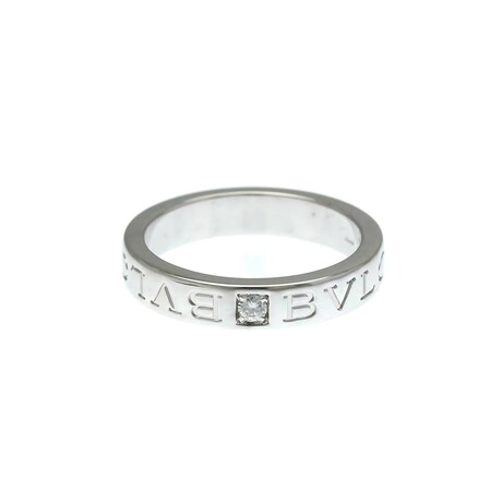 Bulgari // 18k White Gold Double Logo Diamond Ring // Ring Size: 6.5 // Store Display