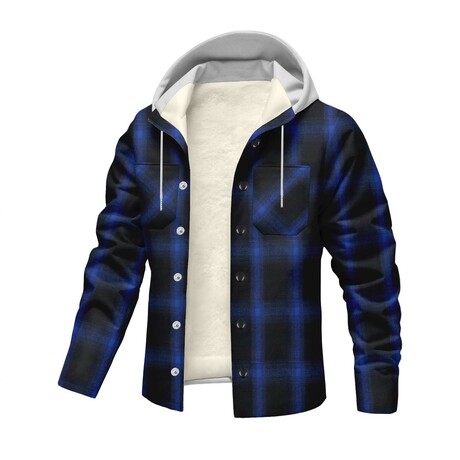 Plaid Flannel Hooded Fleece-Lined Jacket // Dark Blue (XS)