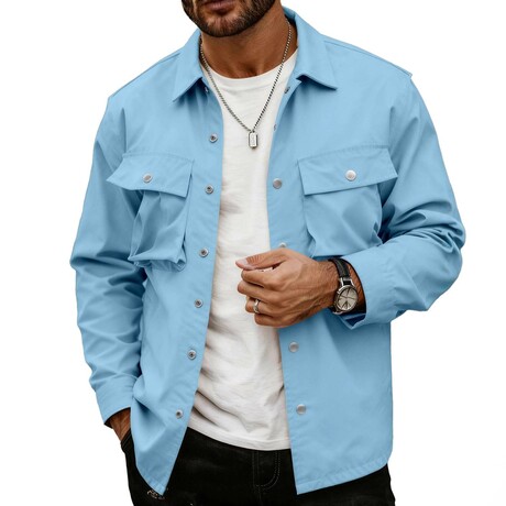 Button-Up Shacket // Light Blue (XS)