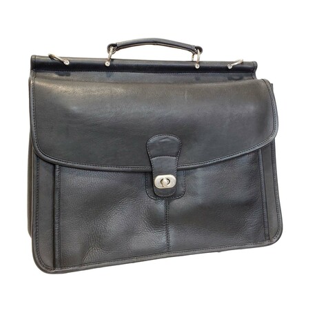 Cris Large Turn Lock Briefcase Vaquetta Leather (Black)