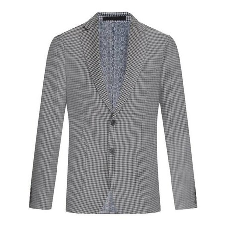 Single-Breasted w/ Two-Button Gingham Plaid Blazer // Puppytooth Light Grey (S)