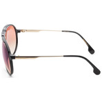 Carrera // Unisex Aviator Sunglasses // Black Gold + Brown Shaded Blue Mirror Gradient