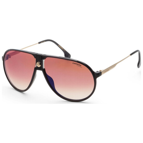 Carrera // Unisex Aviator Sunglasses // Black Gold + Brown Shaded Blue Mirror Gradient