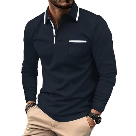 Tipped Long-Sleeve Polo // Navy (XS)