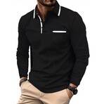 Tipped Long-Sleeve Polo // Black (XS)