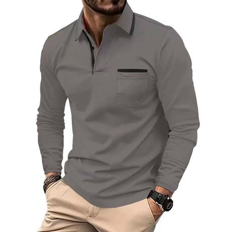 Tipped Long-Sleeve Polo // Dark Gray (XS)