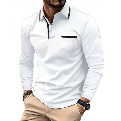 Tipped Long-Sleeve Polo // White (XS)