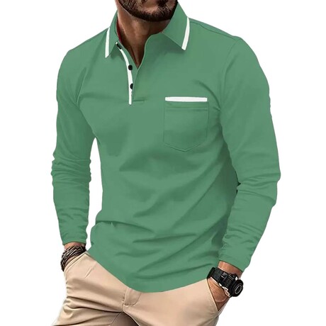 Tipped Long-Sleeve Polo // Green (XS)
