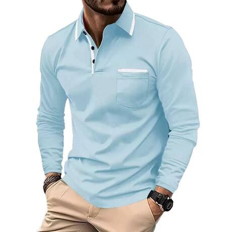 Tipped Long-Sleeve Polo // Light Blue (XS)