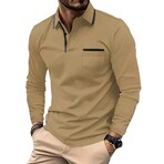 Tipped Long-Sleeve Polo // Khaki (XS)