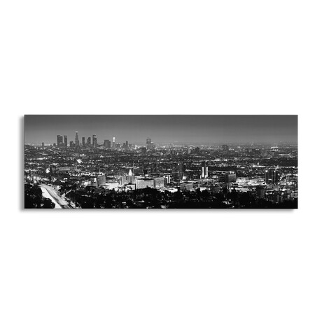 Los Angeles Panoramic Skyline Cityscape (Black & White - Night View) by Unknown Artist (12"H x 36"W x 1.5"D)