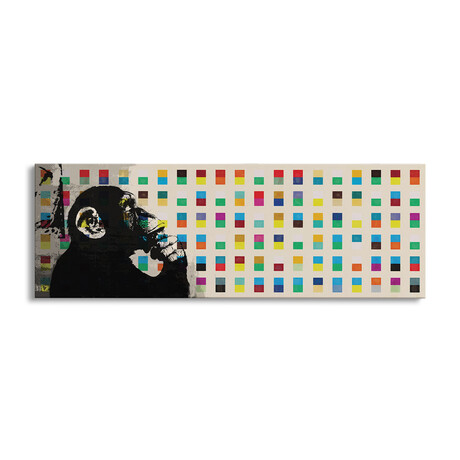 The Thinker Monkey Color Dots Panoramic by Unknown Artist (12"H x 36"W x 1.5"D)