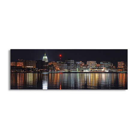 Madison Panoramic Skyline Cityscape (Night) by Unknown Artist (12"H x 36"W x 1.5"D)