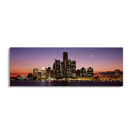 Night Skyline Detroit MI by Panoramic Images (12"H x 36"W x 1.5"D)