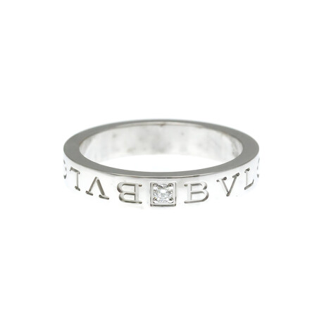 Bulgari // 18k White Gold Double Logo Ring // Ring Size 8.5 // Store Display