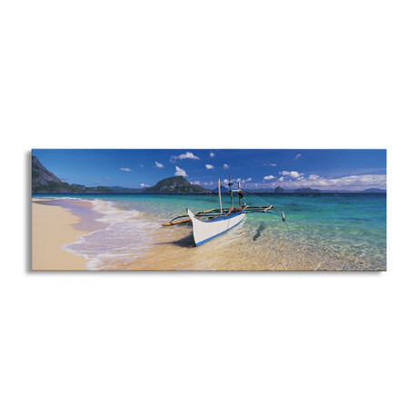 Fishing boat moored on the beach, Palawan, Philippines by Panoramic Images (12"H x 36"W x 1.5"D)