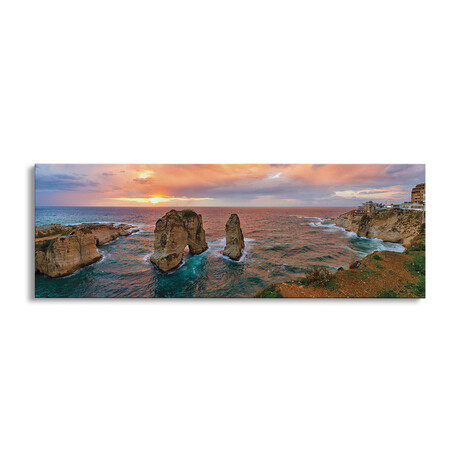 Sunset at the Raouche Coast, Beirut, Lebanon by Panoramic Images (12"H x 36"W x 1.5"D)
