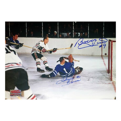 Johnny Bower, Bobby Hull // TOR Maple Leafs, CHG Blackhawks // Signed Photo