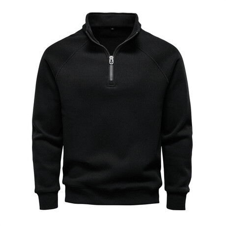 Quarter-Zip Long-Sleeve Sweatshirt // Black (XS)