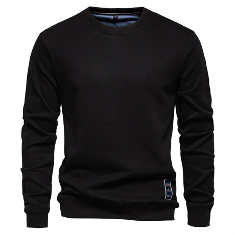Crewneck Long-Sleeve w/ Ribbed Cuff & Hem Sweatshirt // Black (XS)