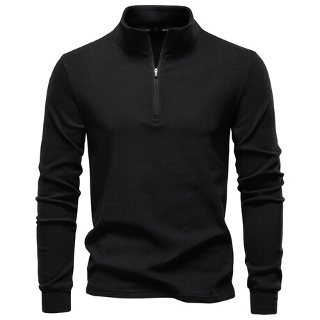 Quarter-Zip Long-Sleeve T-Shirt // Black (XS)