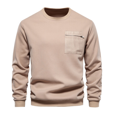 Crewneck Chest Pocket Detail Long-Sleeve Sweatshirt // Khaki (XS)