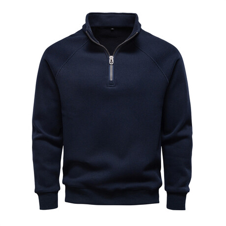 Quarter-Zip Long-Sleeve Sweatshirt // Navy Blue (XS)