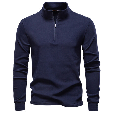 Quarter-Zip Long-Sleeve T-Shirt // Navy Blue (XS)