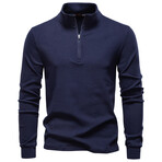 Quarter-Zip Long-Sleeve T-Shirt // Navy Blue (XS)