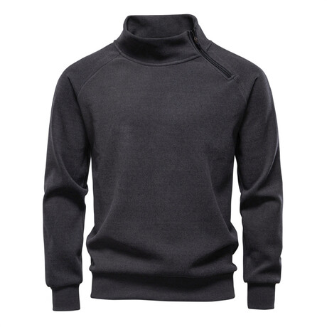 Mock Neck w/ Zip Long-Sleeve Sweatshirt // Dark Gray (XS)
