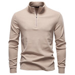 Quarter-Zip Long-Sleeve T-Shirt // Light Khaki (XS)